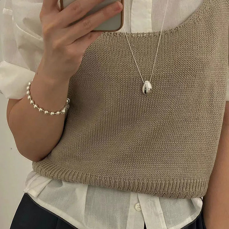 925 Sterling Silver Water Drop Sweater Chain Autumn and Winter Long Silver Necklace Simple Ins Blogger Model 241220