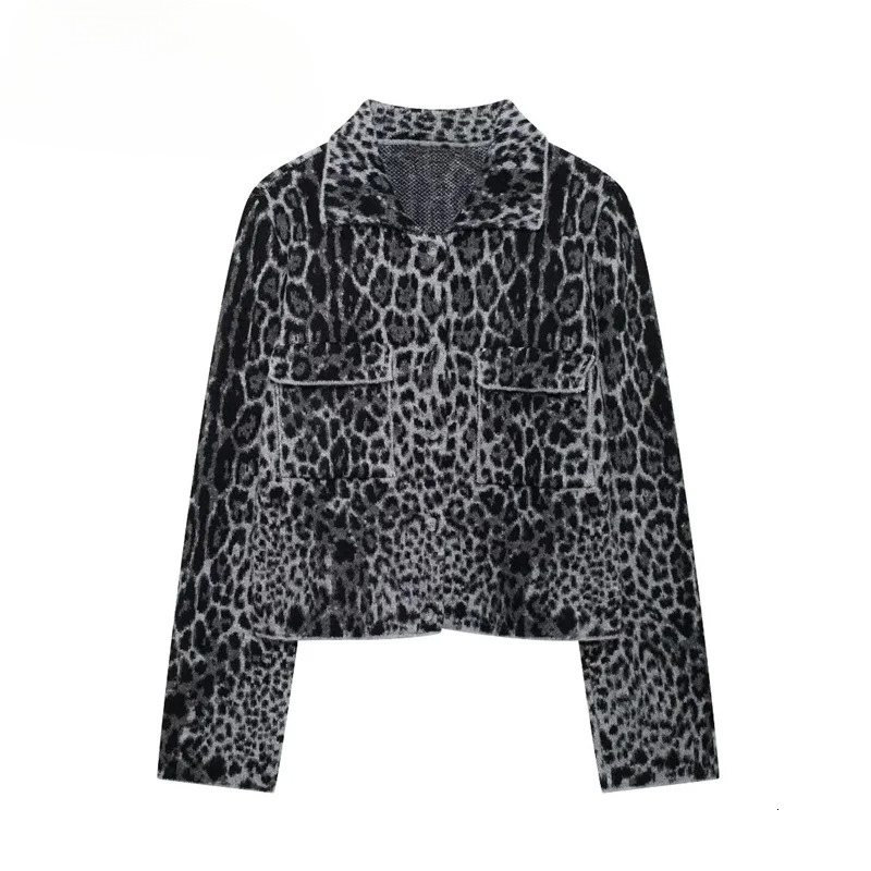RZRA Original 2024 Autumn And Winter New Women's Leopard Jacquard Long-Sleeved Knitted Jacket Coat Temperament Versatile