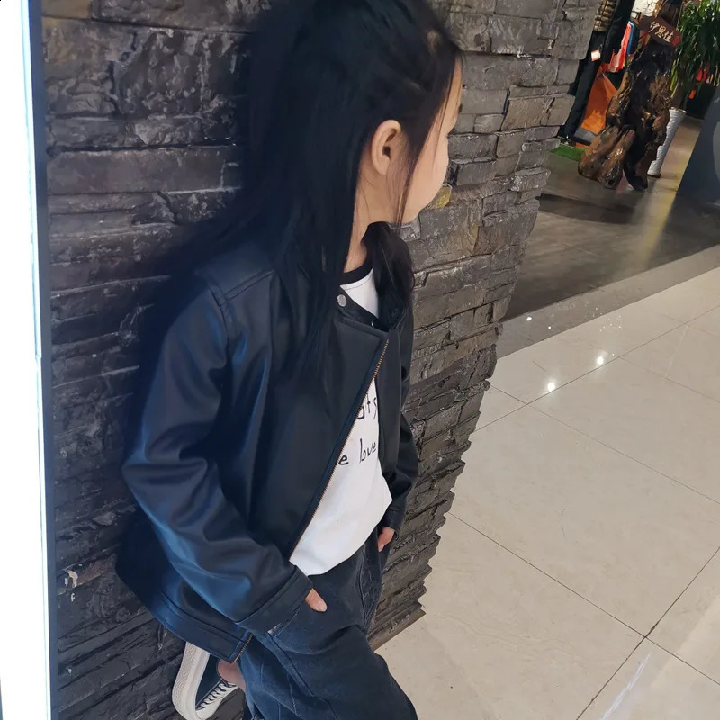 Spring Autumn Girl PU Leather Motorcycle Jacket 1-10 Years Kids Little Girl Outerwear Coat Infant Baby Girl Catwalk Outfit 241223