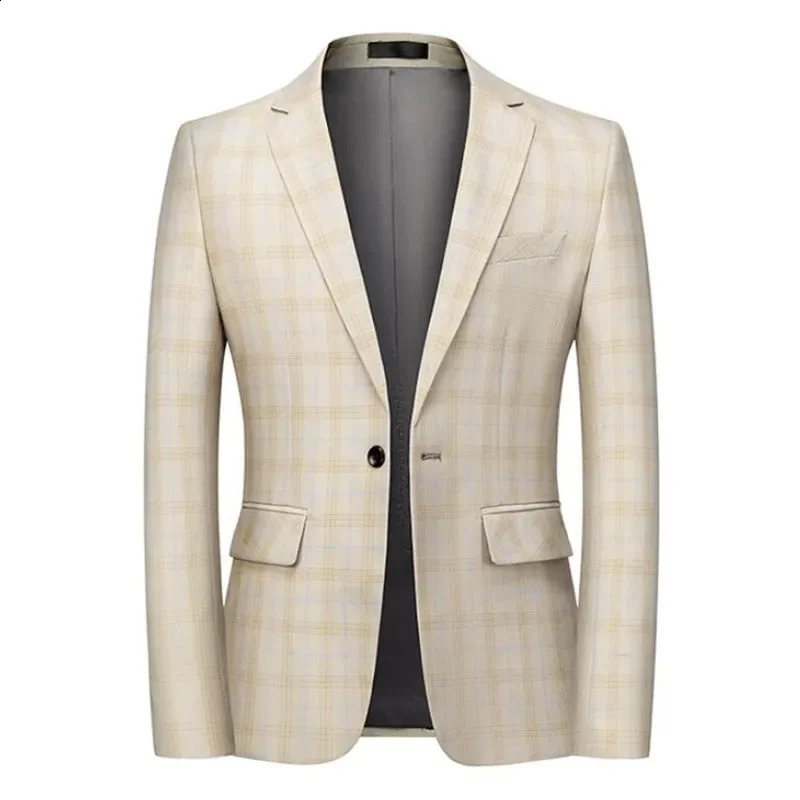 Fashion Spring and Autumn Casual Men Plaid Blazer Cotton Slim England Suit Blaser Masculino Male Jacket S6XL 241218