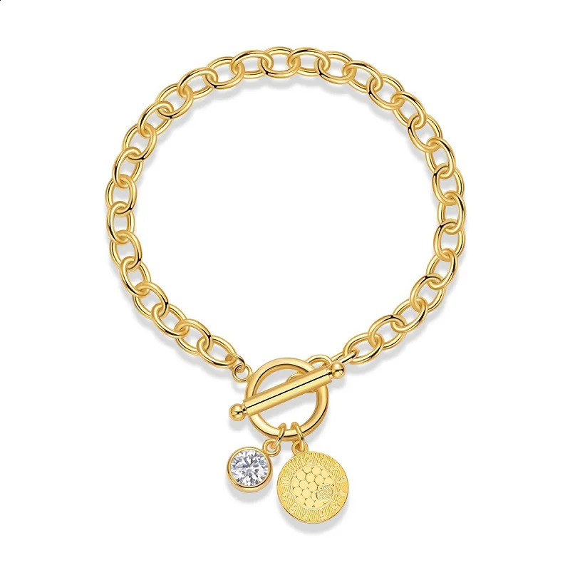 S925 Silver 1 Yellow Gold Chain Woman Cuff Bracelet Party Gift 241214
