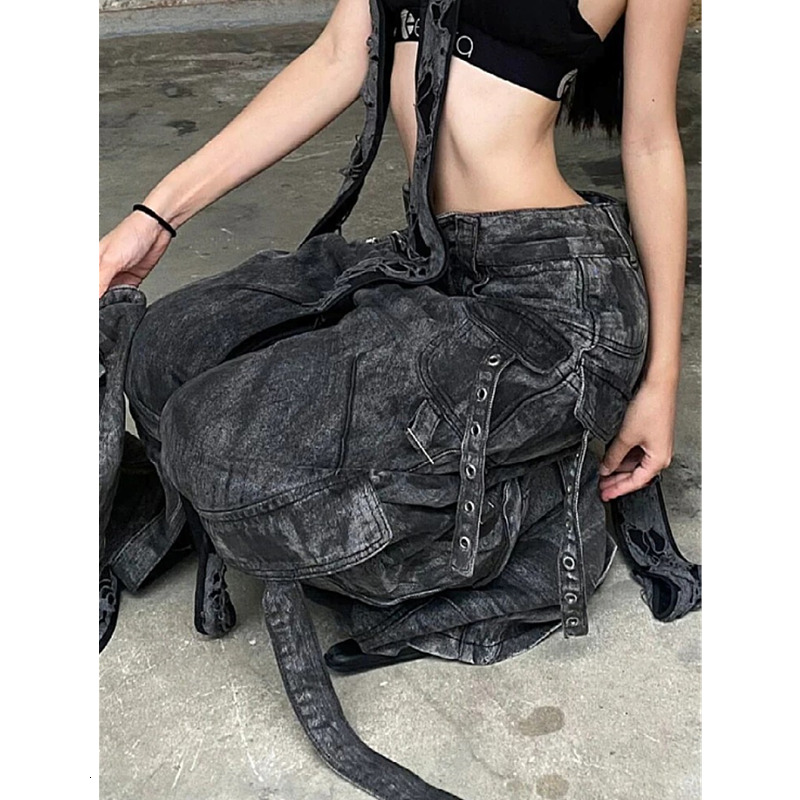 Black Jeans Women American Style Y2k 90S Vintage High Waisted Jean Straight Trouser Streetwear Casual Loose Wide Leg Denim Pants
