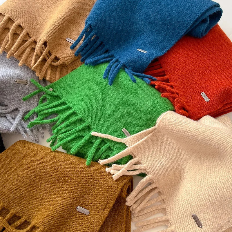 100% pure wool scarf from Australia womens winter high-end style tassel warm short scarf 241223