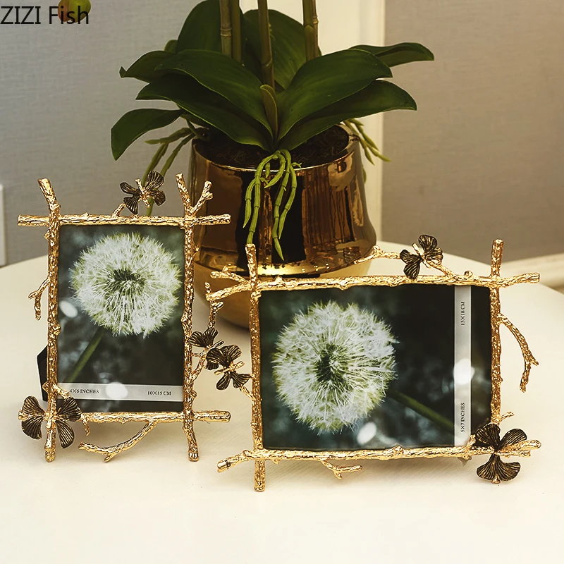 6/7/10Inch Nordic Vintage Metal Butterfly Photo Frame Family Portrait Nightstand Desktop Square Golden Picture Frames Home Decor H260306