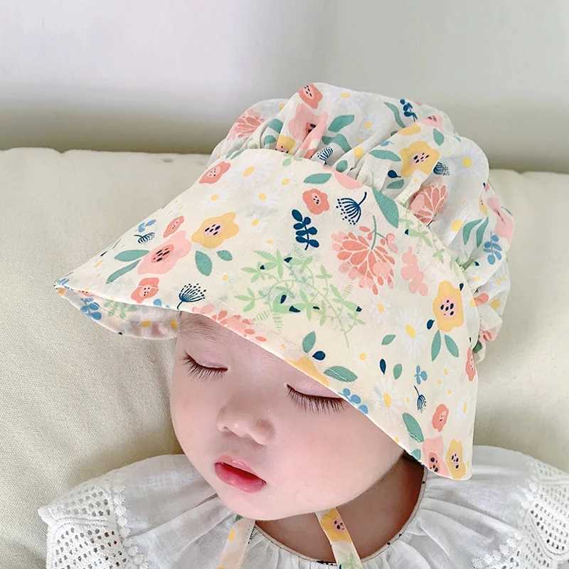 Caps Hats Cute girl Sunhat for 3-20M new summer thin print princess bucket hat Sunhade Peaked Cap outdoor palace hat Korean style H241223