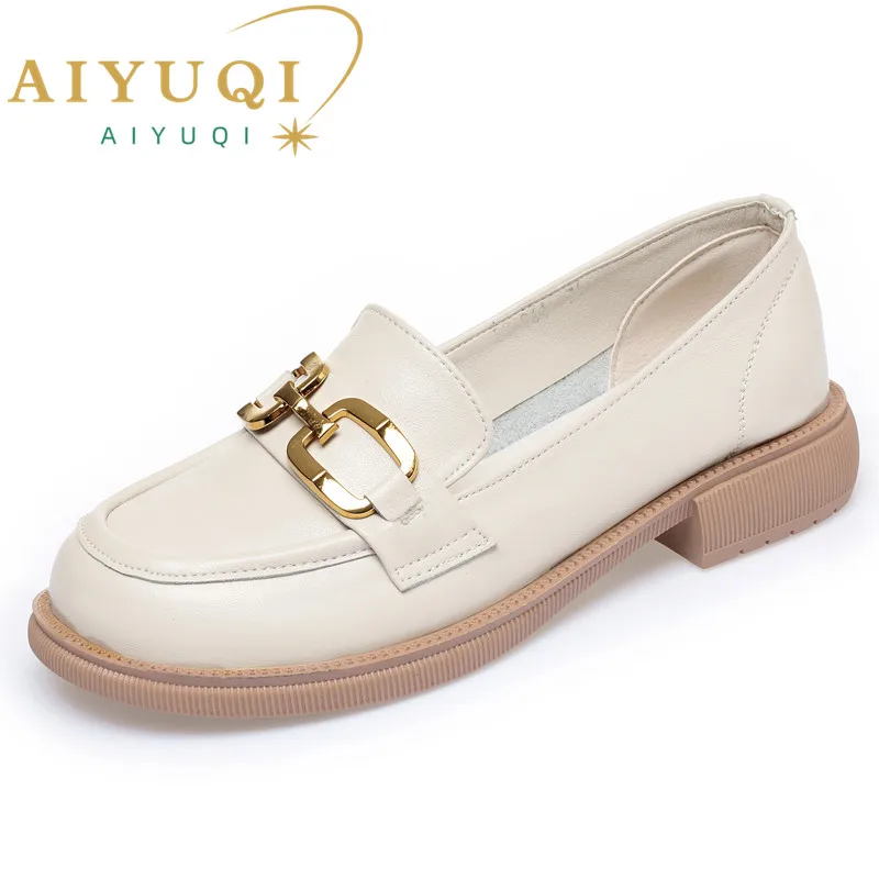 Women's Shoes Loafers Thick Heel Genuine Leather Spring Shoes British Style Large Size Casual Footwear Woman Sneakers