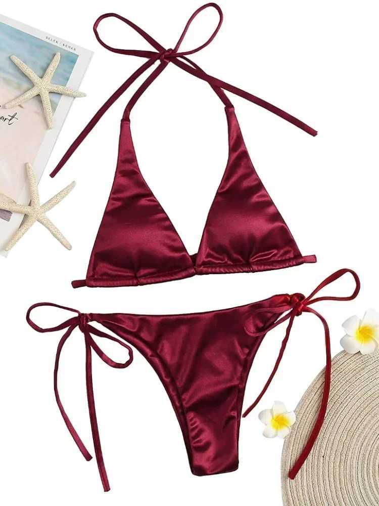 Swimwear Thong Bikini Set Sexy New Gold Swimsuits Woman Sexy Bathing Suits Bikinis Triangle Bandage Female BeachwearXJ241223