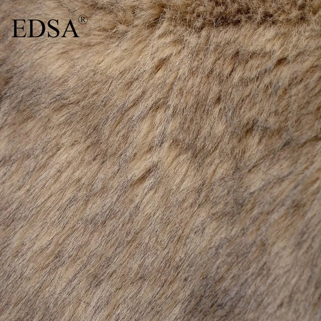 EDSA Womens Artificial Fur Khaki Zipper Sweatshirt Retro High Collar Long Sleeve Womens Fashion Womens Wear 241219