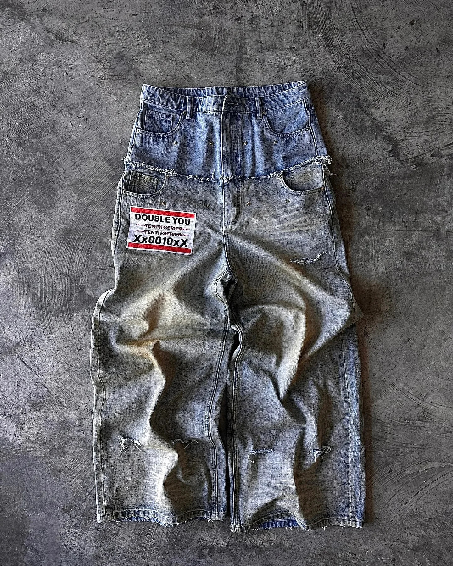 American Retro Double Stitching Washed Baggy Jeans Mens Y2K Harajuku Hip-Hop Gothic Casual Joker Wide Trousers Street Wear 241223