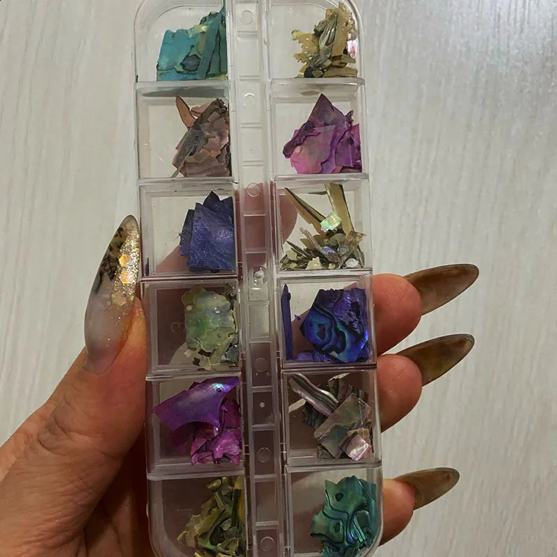 Irregular Abalone Shell Nail Art Flakes 12Gridsbox Natural Sea Shell Slices Nail Charms 3D Shiny Shell Sequins Manicure Flakes 241223