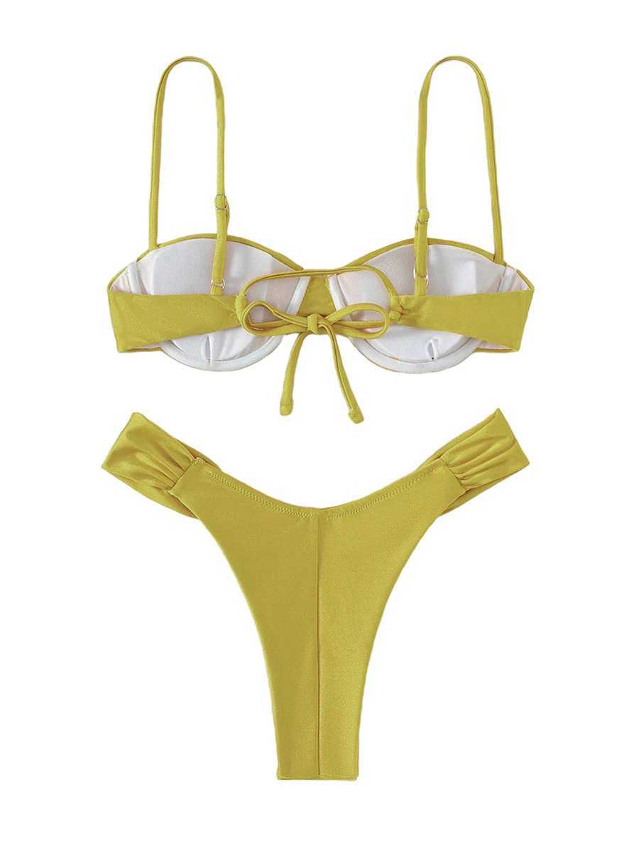 MYBFYABO Two Piece Swimsuit for Women Summer Swim Bikini Sets Pleated Bra Low Waist Briefs Panty 2 Piece Bathing SuitsXJ241223