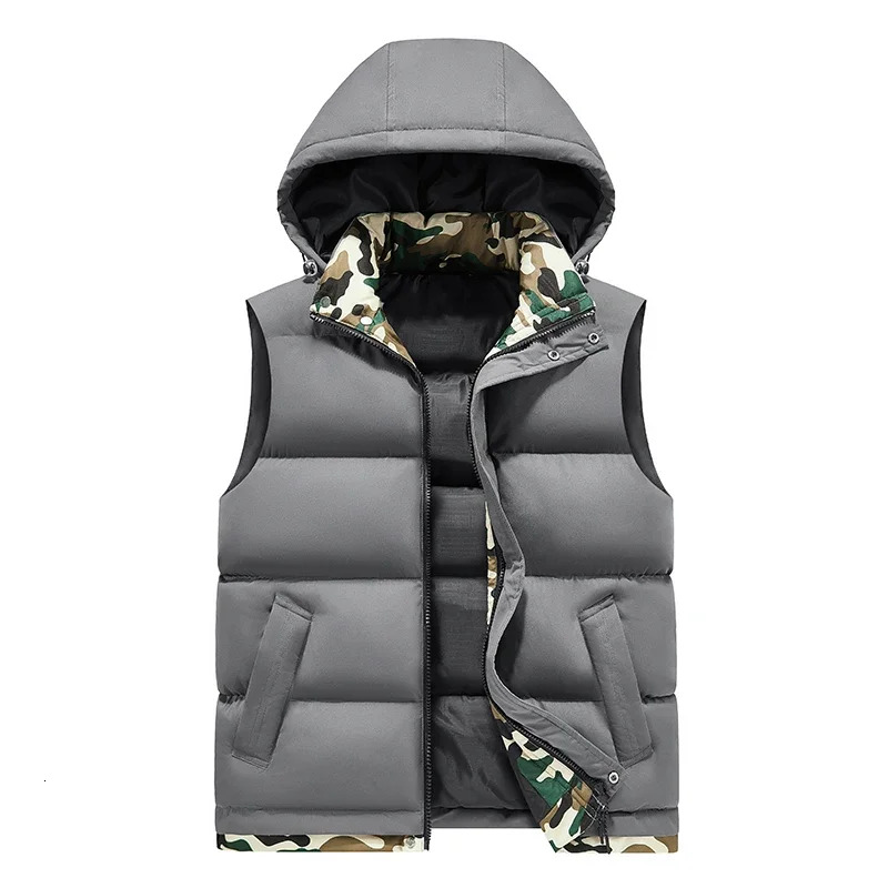 Mens Vest Jacket Warm Sleeveless Jackets Camouflage Winter Waterproof Zipper Coat Autumn Stand-up Collar Casual Waistcoat