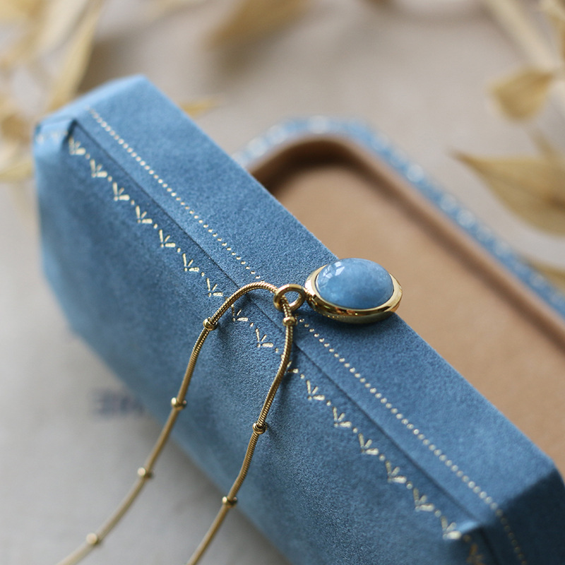 Luxury Oval Aquamarine Pendant Necklaces Women Titanium Steel Plating 18K Gold Clavicle Choker Temperament Female Jewelry Gifts