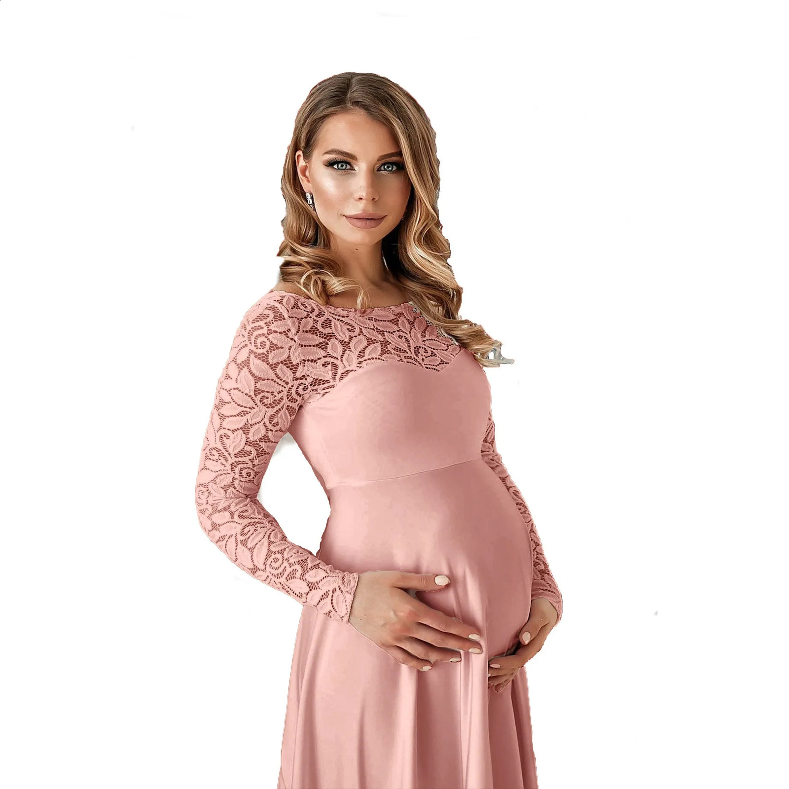 White Chiffon Lace Maternity Dresses for Po Shoot Long Hollow Out Maternity Pography Props Dresses for Pregnant Women 241223
