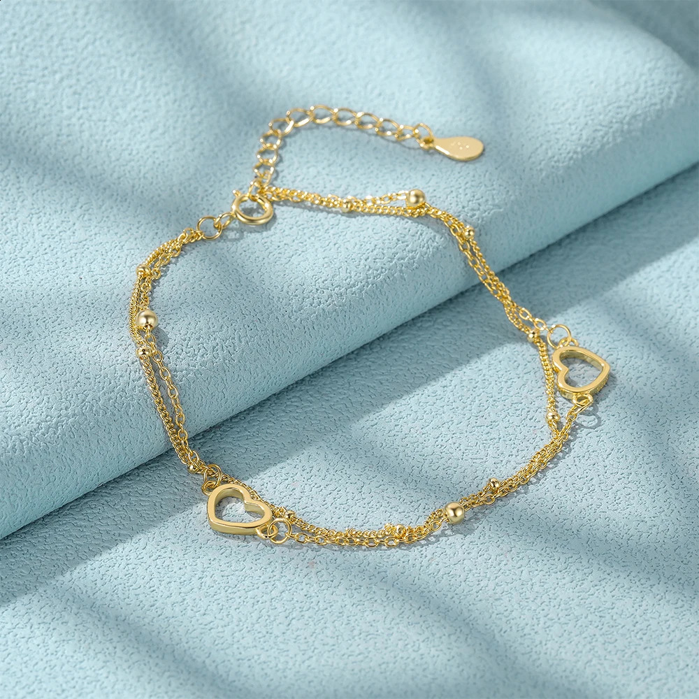 ROXI 925 Sterling Silver Adjustment Bracelets For Women Double Layered Love Heart-shaped Hand Chain Couple Bracelet Pulseras 241220