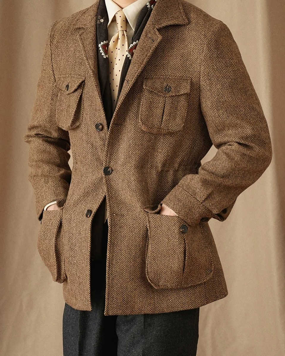 Vintage Wedding Tuxedos Herringbone Wool Blends 1 Piece Set Coat Notched Lapel Men Suits Single Breasted Groom Wear Party Event Customized