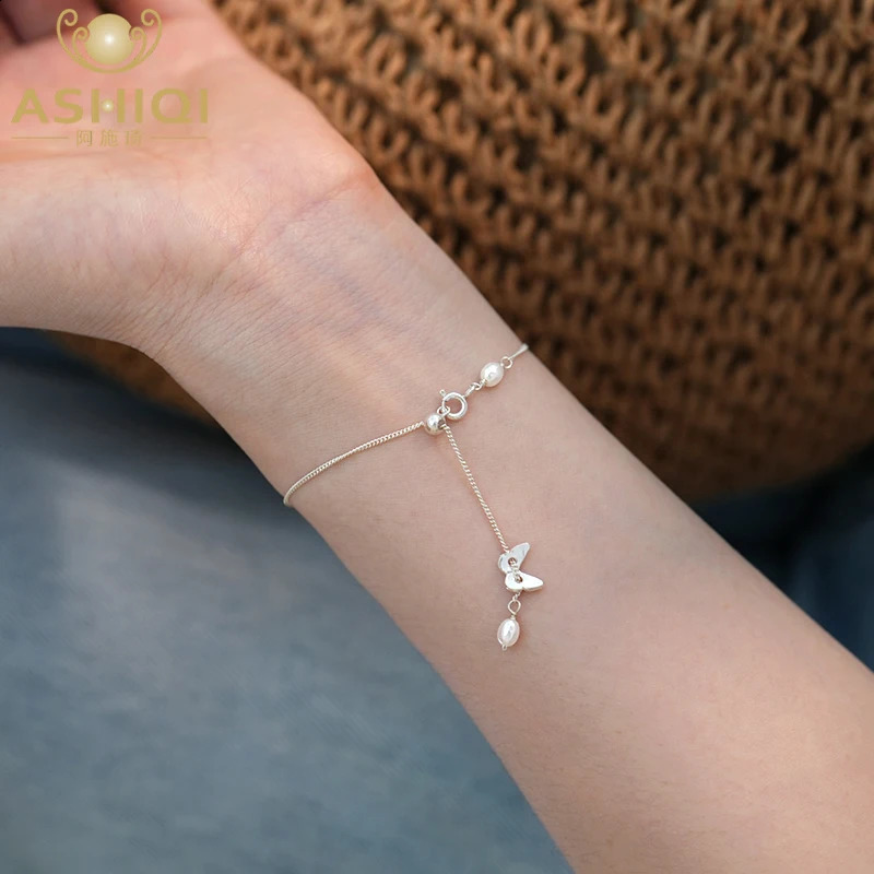ASHIQI Natural Freshwater Pearl Butterfly Bracelet 925 Sterling Silver Fashion Jewelry for Women 241220