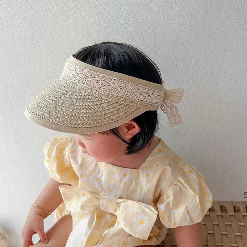 Caps Hats Lace Bow Baby Straw Hat Summer Sunscreen Sunshade Hat Suitable for Preschool Girls South Korea Kuan Brim Childrens Beach Sunshade Hat H24122