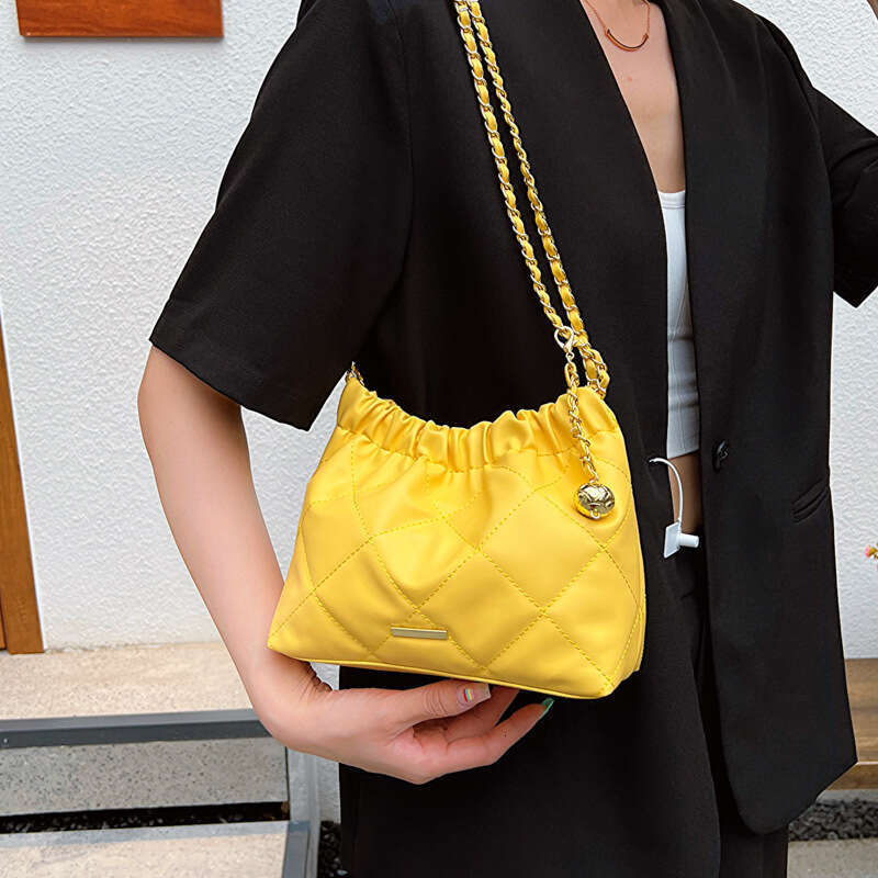 Korean Version Fashionable And Popular Armpit For Women's Summer New Style Dia Grid Trendy Chain Texture Single Shoulder Bucket Bag