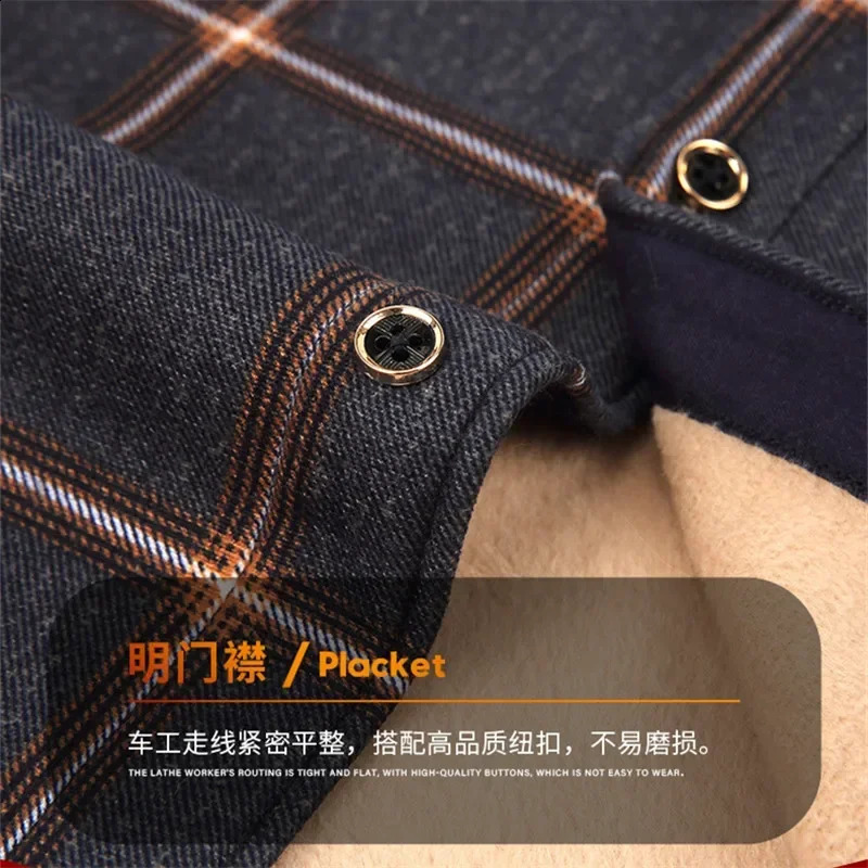 Thick Fleece Plaid Shirts Men Autumn Winter Turn-down Collar Shirt Tops Male Warm Slim Casual Business Jackets Outwear 241223