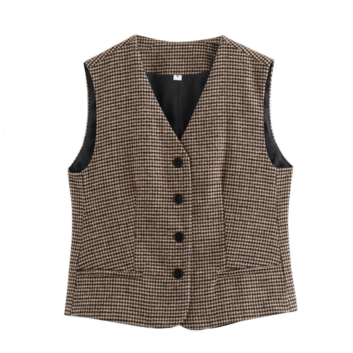 SLTNX Womens Sleeveless Vest for Women 2024 Chic Singlebreasted Houndstooth Female Waistcoat Top Ladies VNeck Vests 241220