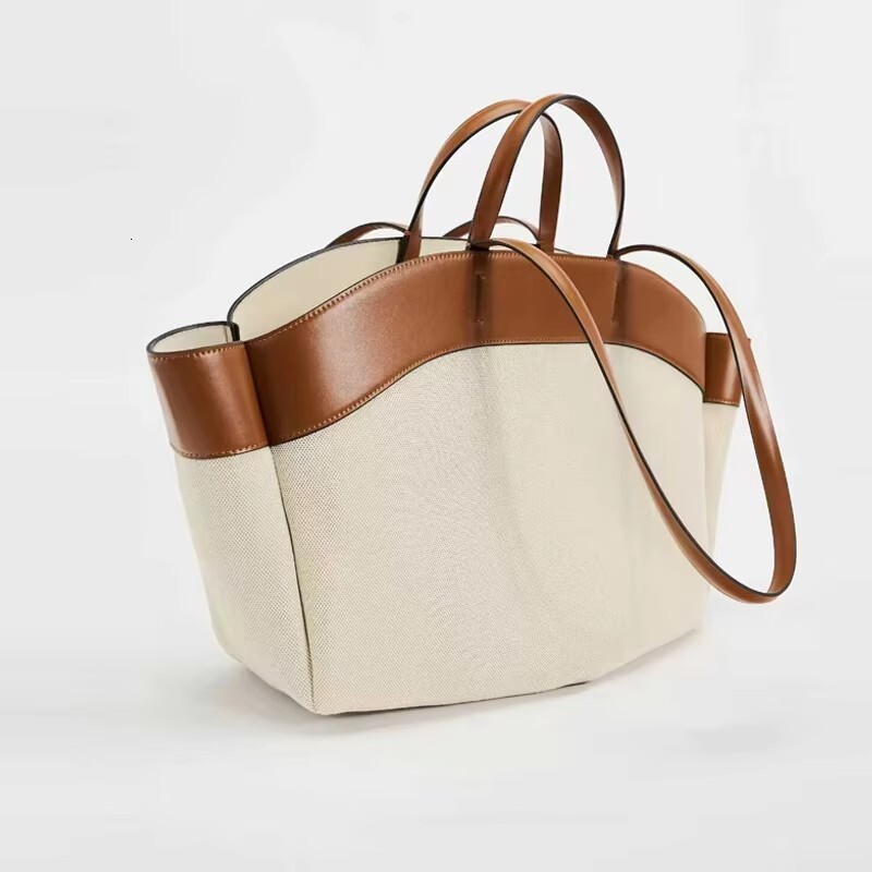 Canvas Splicing Tote Bags For Women Designer Handbag Purse New Large Capacity Commuting Shopping Bolsas
