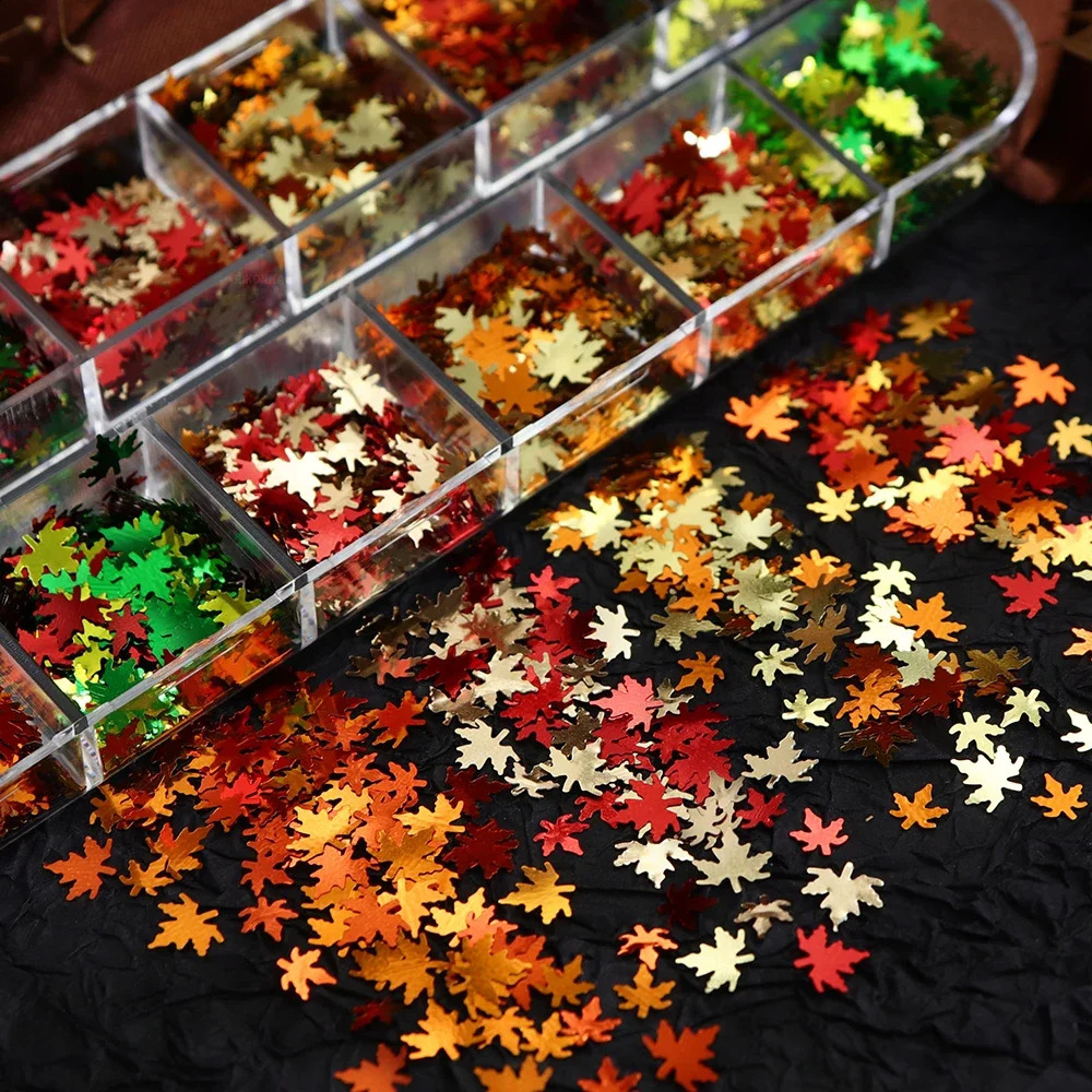 Autumn Maple Leafs Nail Art Glitter Flakes Shiny Fall Leaf Sequins Manicure Decoration Nails Supplies Charms DIY Accessories 241223