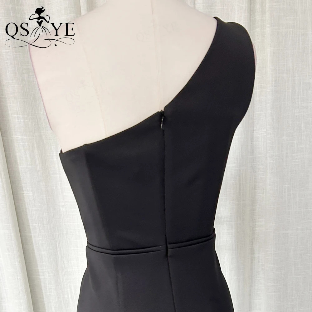 One Shoulder Simple Black Evening Dresses Mermaid Long Prom Gown Sexy Open Split Elastic Satin Plain Women Party Formal Dress 241217