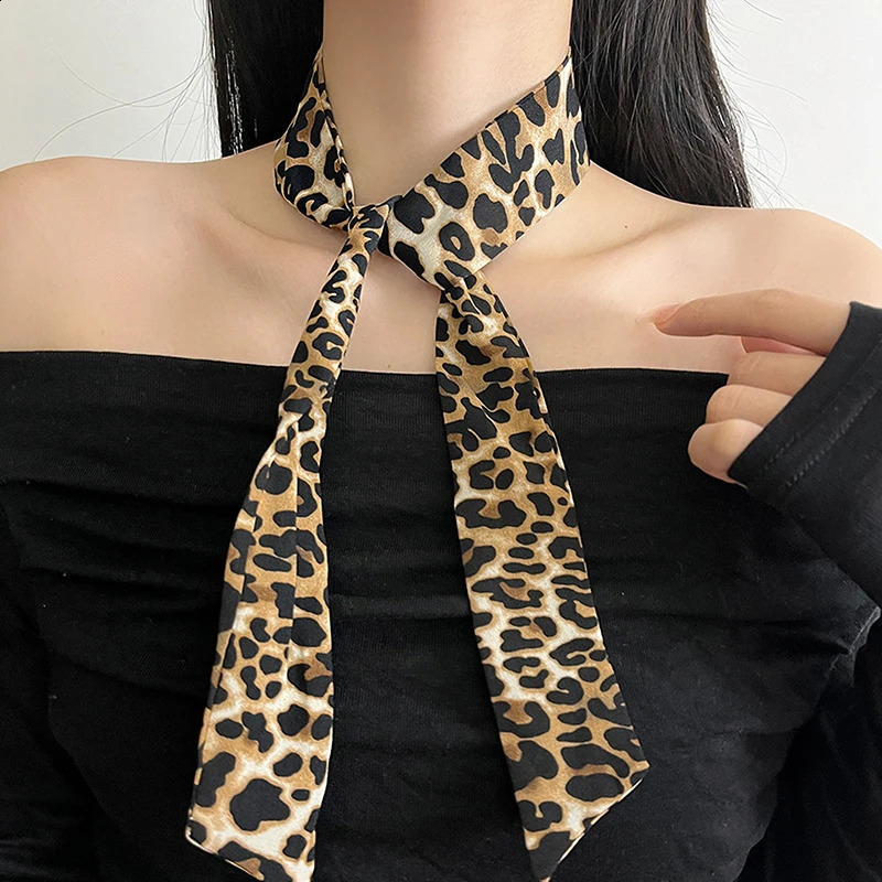 Leopard Print Bag Skinny Silk Scarf For Women Foulard Women Tie Fashion Head Scarves 241223