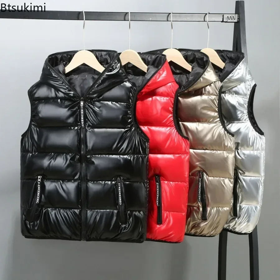 New Men's Down Cotton Vest Coats Fashion Glossy Waterproof Warm Waistcoat Couple Outdoor Windbreak Parkas Vests Male Big Size6xl