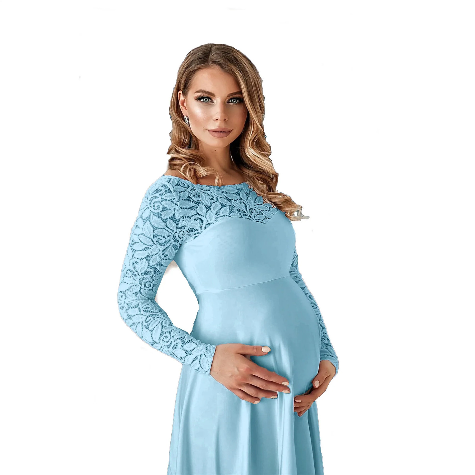 White Chiffon Lace Maternity Dresses for Po Shoot Long Hollow Out Maternity Pography Props Dresses for Pregnant Women 241223