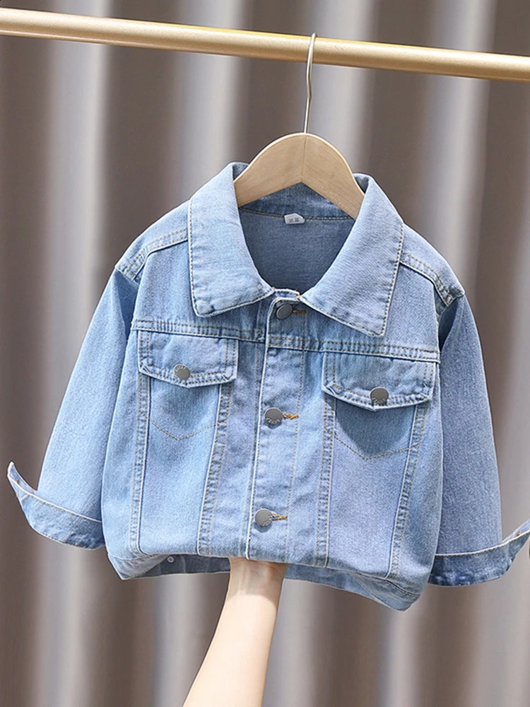 Spring and Autumn Boys Simple Pocket Long sleeved Lapel Single breasted Denim Coat Casual Coat 1-8Y 241223