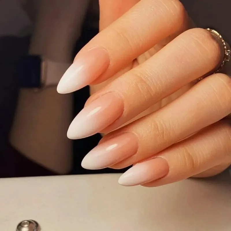 24PCS Press on Nails Short Almond Medium Fake False Nails With Glue Acrylic Nail Art Nails for Women Girls Almond Nude Gradient 241223