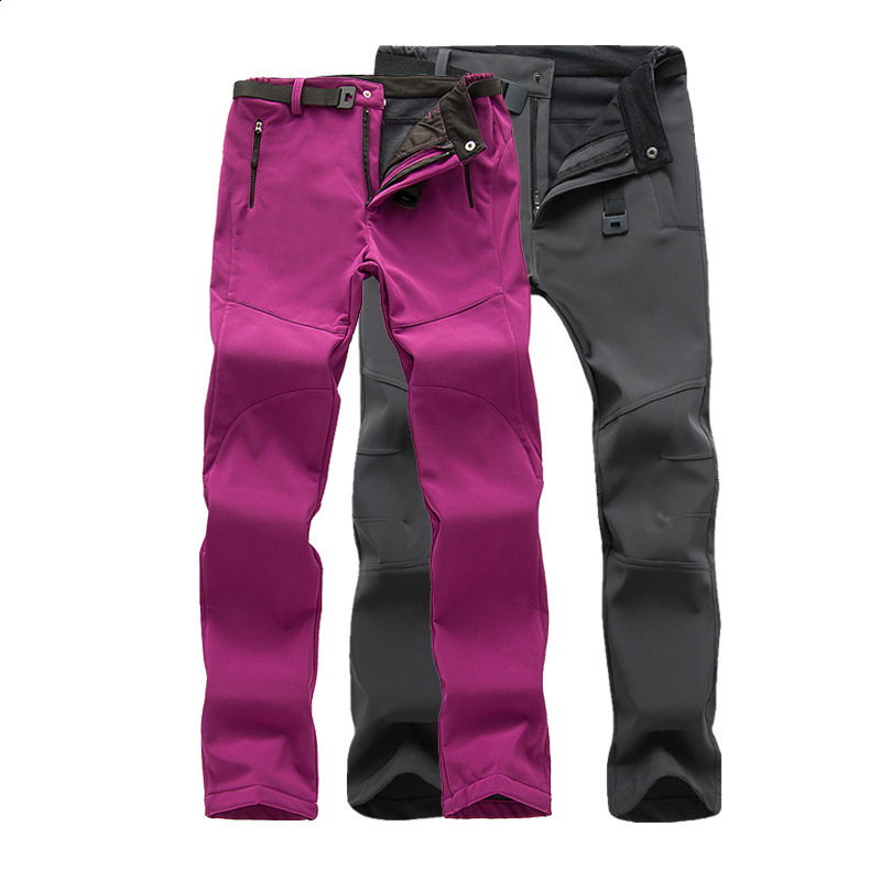 Outdoor soft shell assault pants for men waterproof and windproof skiing pants thickened warm with fleece pants solid color outdoor hiking pants for w