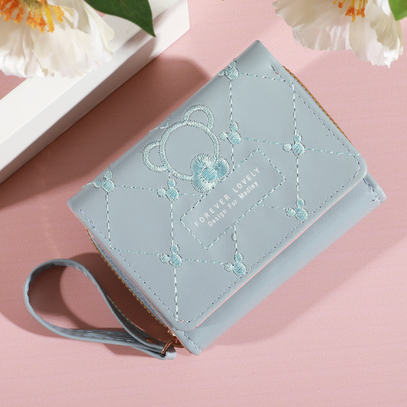 New Tri Fold Ladies Wallet With Wristlet- Snap Closure, Multiple Zip Pockets, Casual Style Credit Card Holder For Women