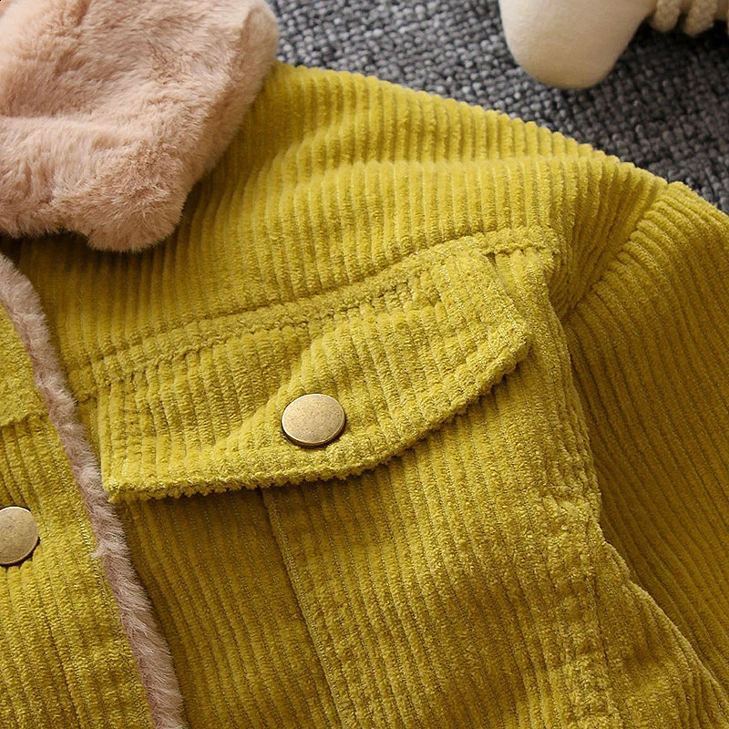 Baby Boy Girl Corduroy Jacket Toddler Fleece Winter Warm Coat Kid Sherpa Lined Button Down Warm Outwear 241223