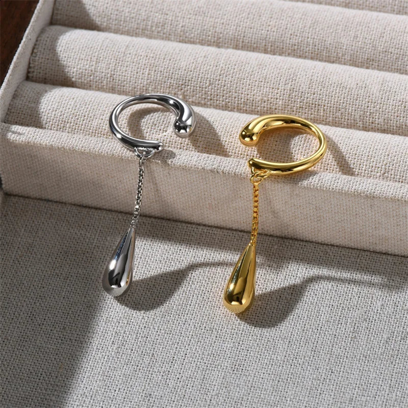 Retro Fashion Simple Tassel Water Droplet Pendant Ear Bone Clip Womens Autumn Winter Unique Light Trendy Accessory Gift 241220