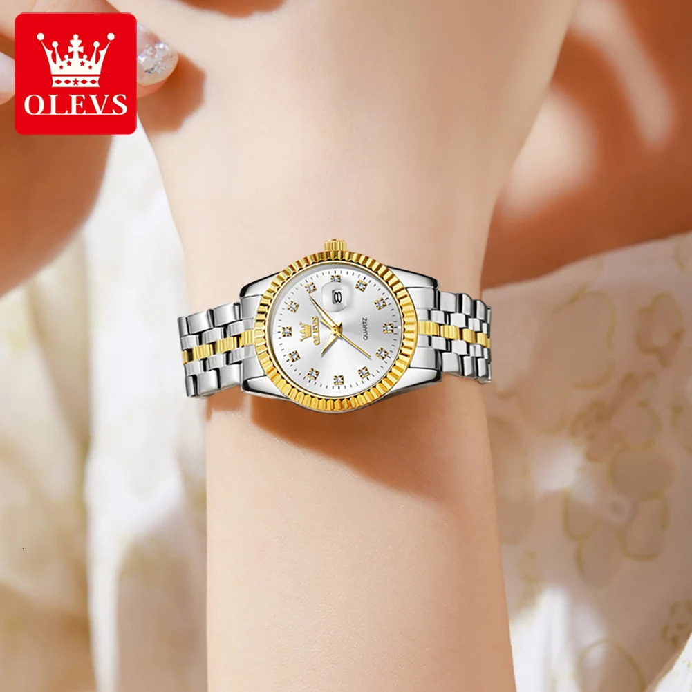 OLEVS 5526 Quartz Elegant Dress Wristwatch Luxury Stainless Steel Waterproof Watch For Women Date Display Original Woman Watches 241220