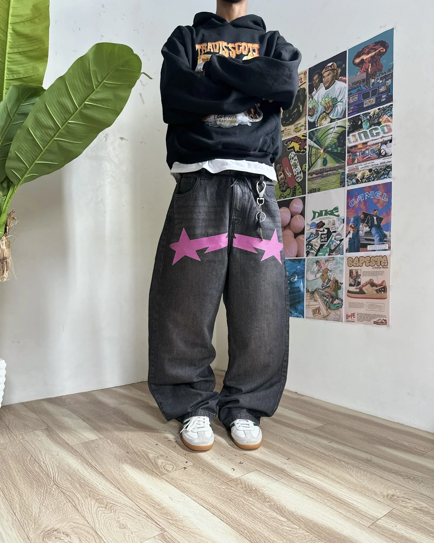 Streetwear Harajuku Star Print Washed Baggy Jeans Women Y2K Fashion Retro Punk Casual Joker Gothic High Waist Wide Leg Pants 241223