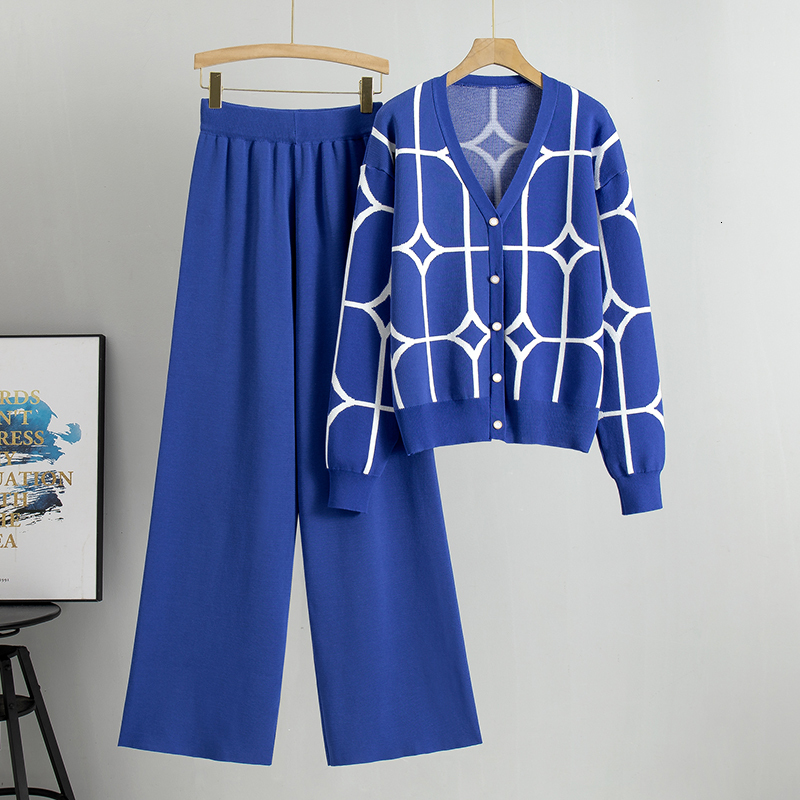 new Spring And Autumn Suit Women's New Fashion Sets Loose V Neck Sweater Casual Sports Pants Two Piece Set