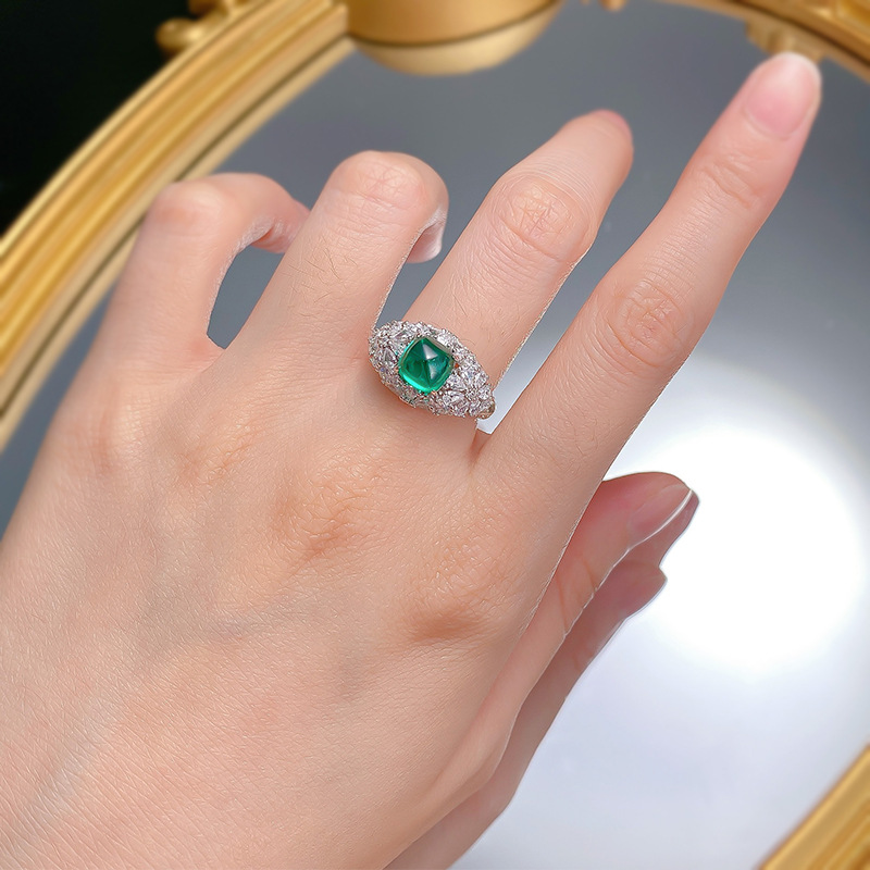 Choucong Brand Wedding Rings Luxury Jewelry 925 Sterling Silver Water Dop Cubic Zircon CZ Diamond Gemstones Party Eternity Emerald Women Flower Ring G