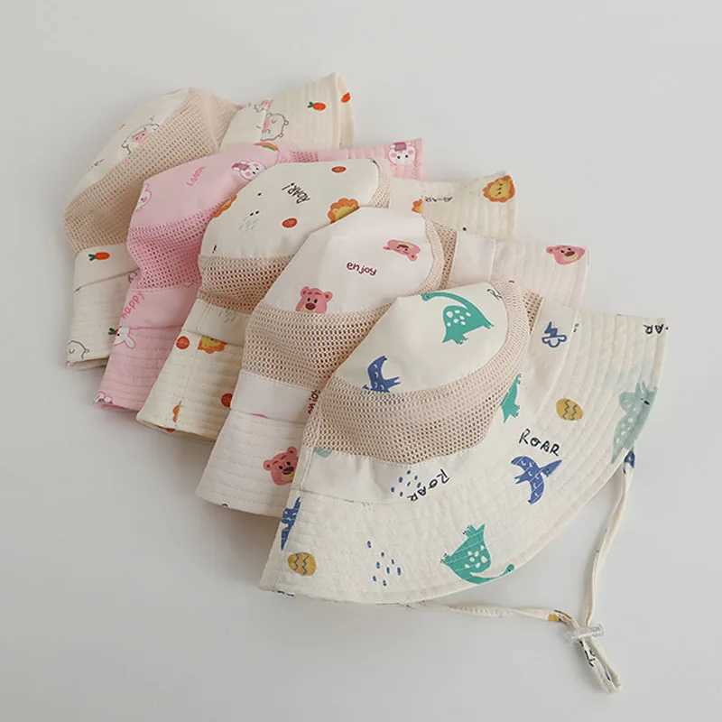 Caps Hats Cartoon childrens bucket hat cotton spring summer baby hat beach travel childrens sun hat girl boy accessories 2-6Y H241223