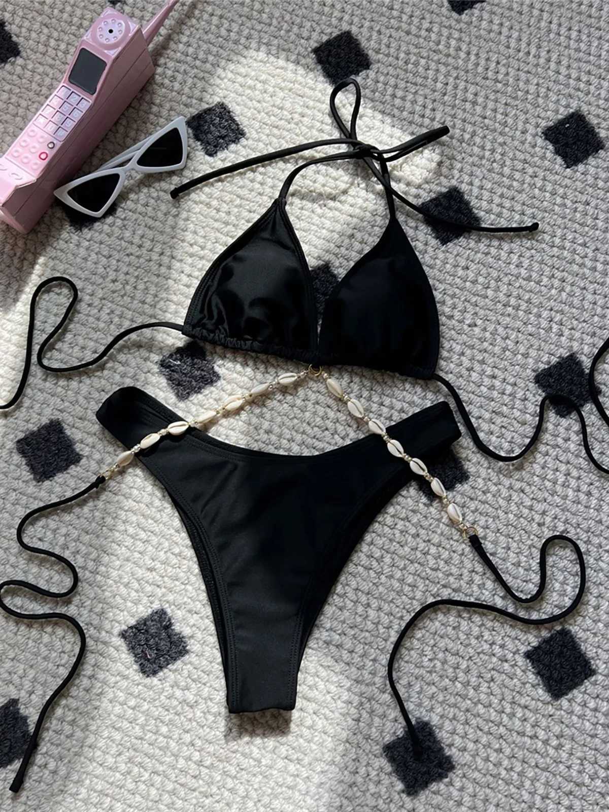 5 Colors Sexy Halter Shell Brazilian Bikini Female Swimsuit Women Swimwear Two-pieces Bikini set Bather Bathing Suit Swim K5469XJ241223