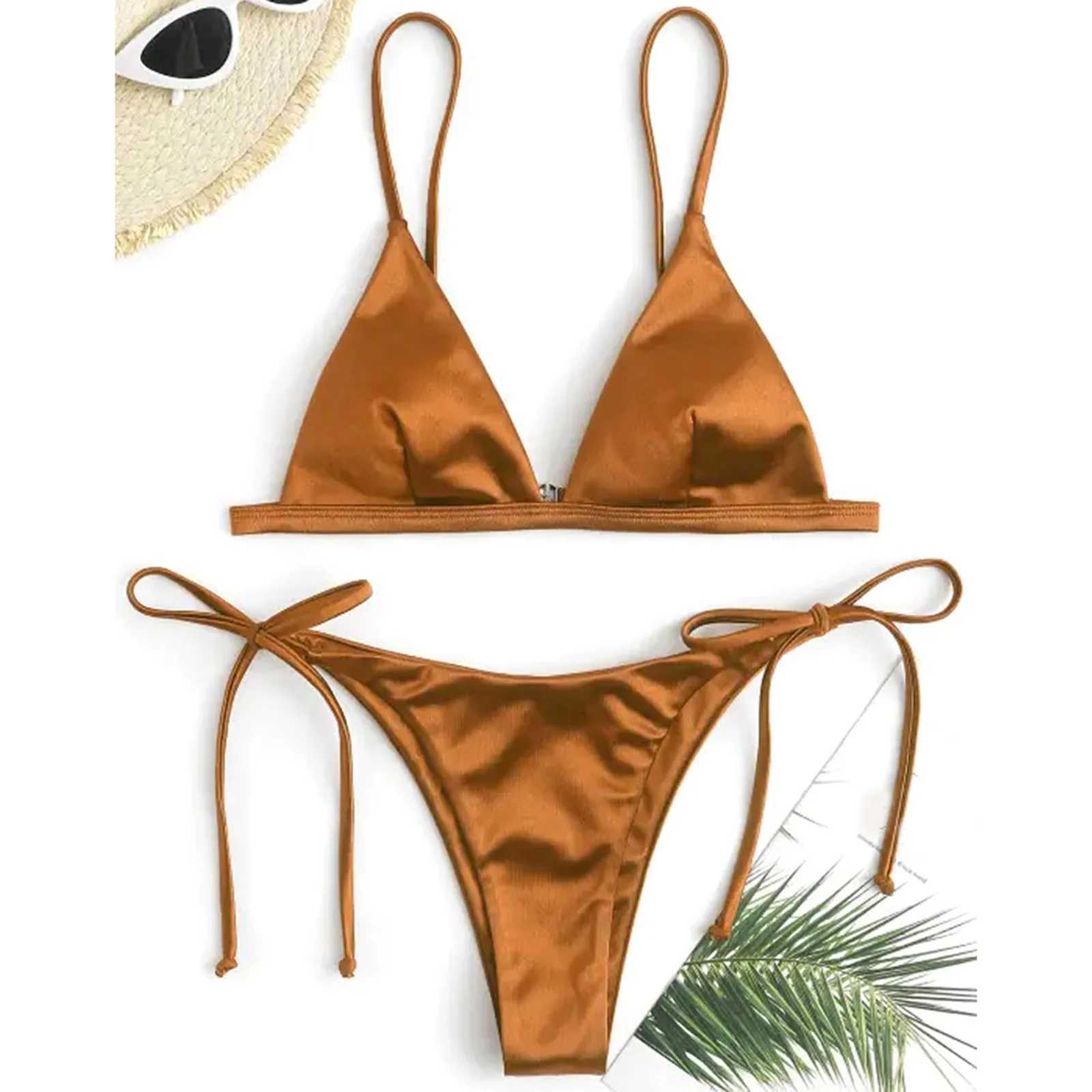 Sexy Women 2024 Bikini Set Push Up Bandage Swimsuit Solid Color Tankini Beachwear Hot Girl Thin Strap Swimwear XJ241223