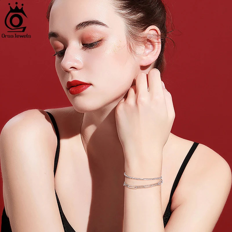 ORSA JEWELS 925 Sterling Silver Bracelet 1.8mm Dainty for Women Men Starlight Chain Bracelets on Hand Simple Jewelry SB111 241214