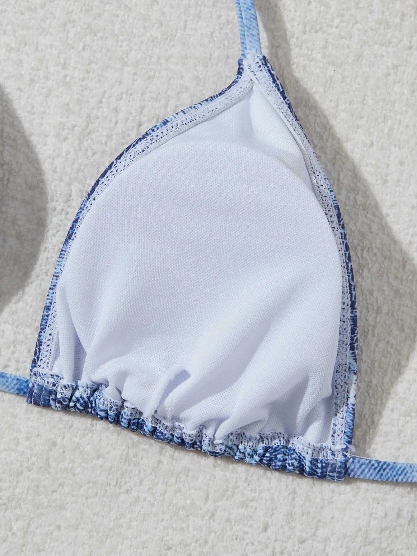 Sexy Bikini Swimsuit Woman Denim Print Swimwear Thong Bikinis Sets Brazilian Women Bathing Suit Beach Wear BiquiniXJ241223