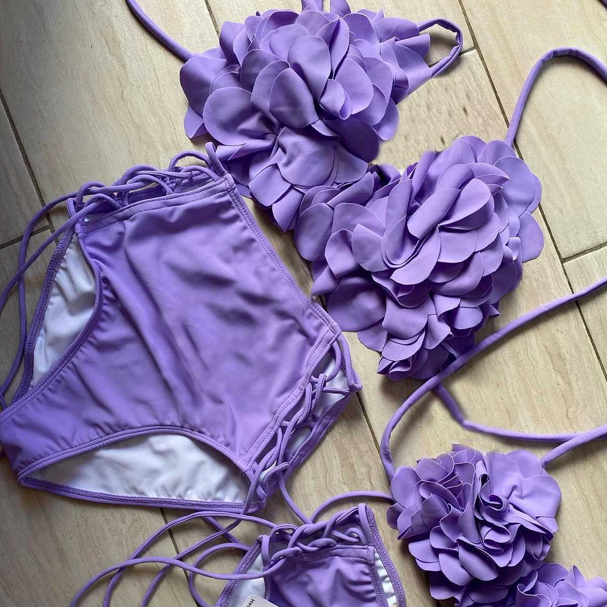 2024 Summer New Sexy Petal Push Up Backless Bikini Set Women Fashion Flower Ruffles Bikini Lady Solid Beachwear Bathing SuitXJ241223