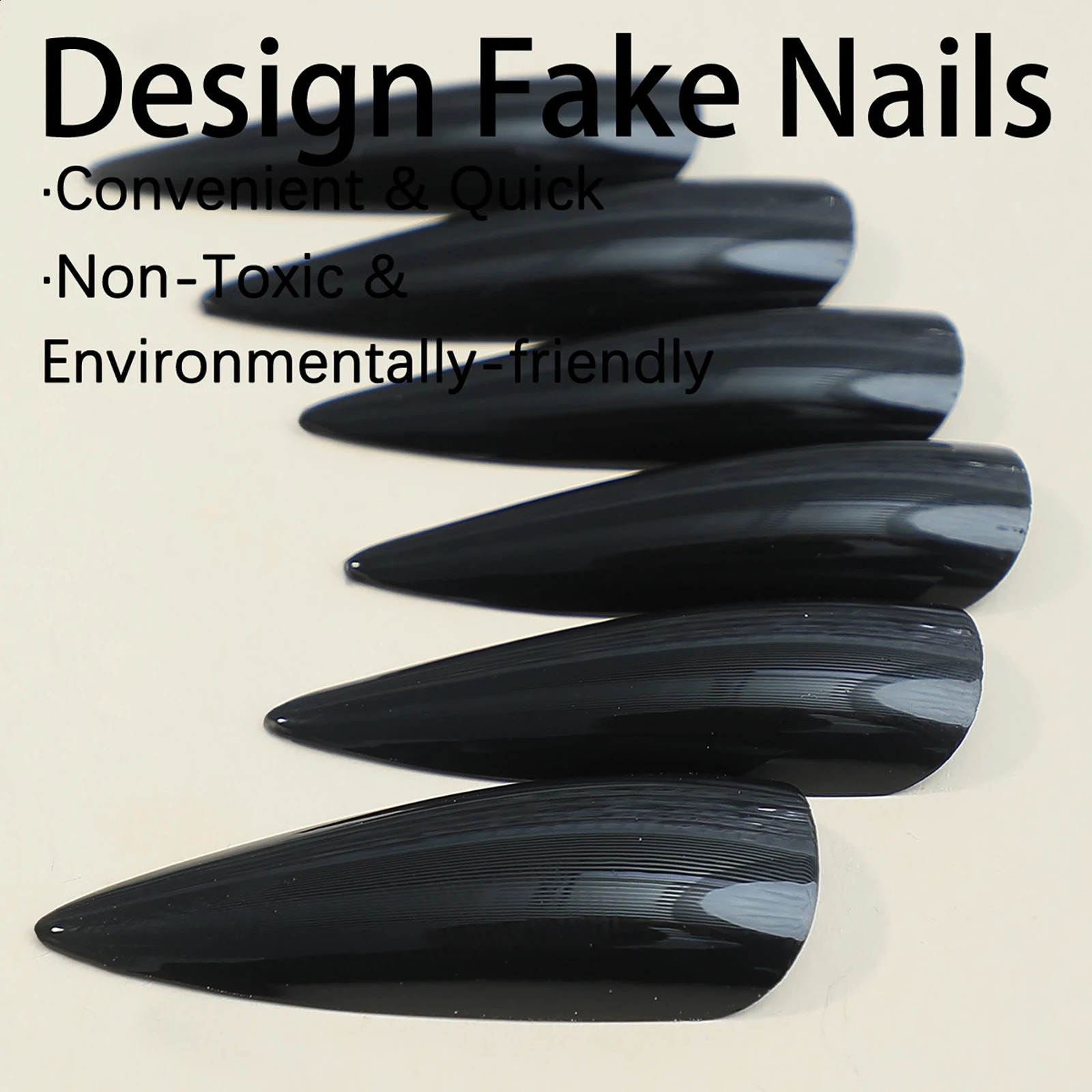 24Pcs Cool Pure Black Long Fake Nails Pointed Tips False Nail Solid Color Simple Style Artificial Nail Salon Expert Naive Cool 241223