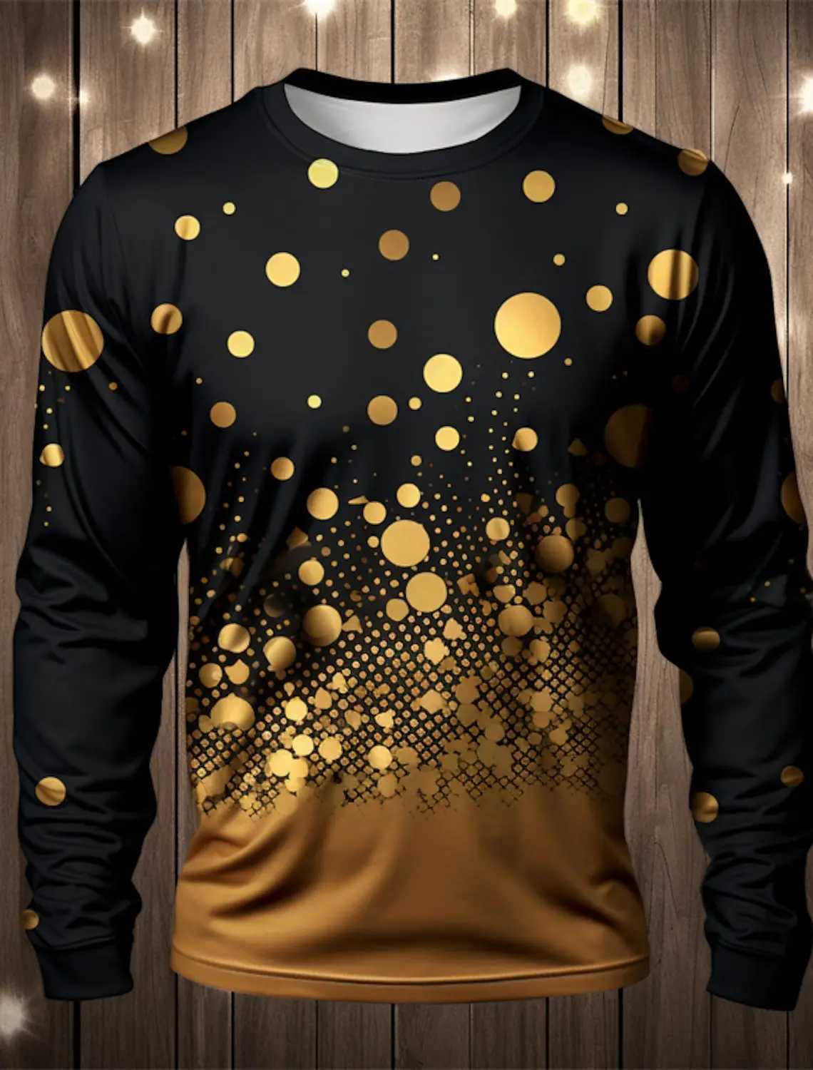 New Arrival Graphic Balloon Fashion Mens 3D Printed T-shirt Tee Holiday Going out New Years T-shirt Black Gold Long Sleeve Crew Collar Shirt Z241223