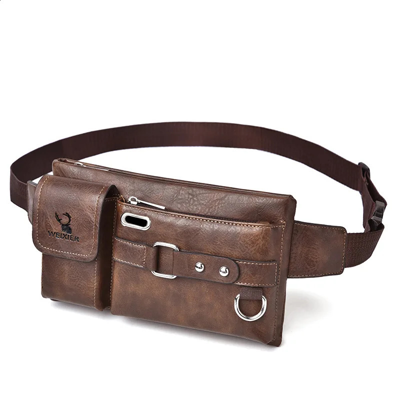 WEIXIER Mens Waist Bag Pu Leather Male Fanny Pack Male Shoulder Chest Bags for Phone Travel Man Belt Pouch Banana Bum Bags 241223